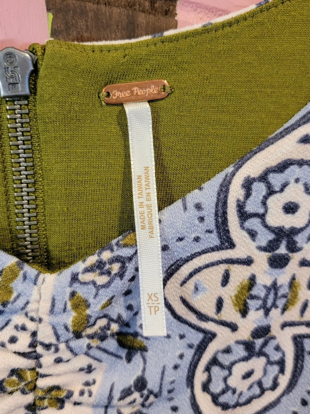 Free People Olive Green Paisley Mini Dress